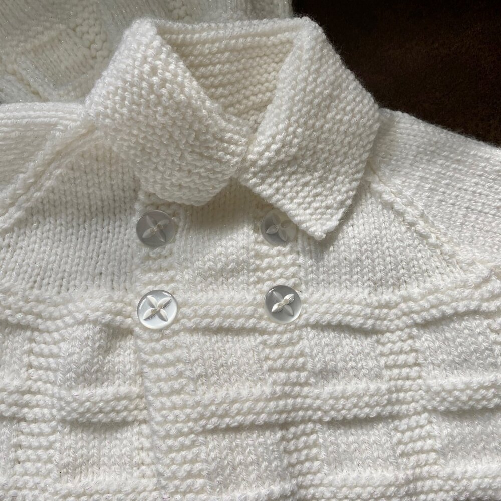 New Girls Baby Handknit Handmade Easter Lurex Cardigan Sweater Hat Set  3/9m - Picture 3 of 6